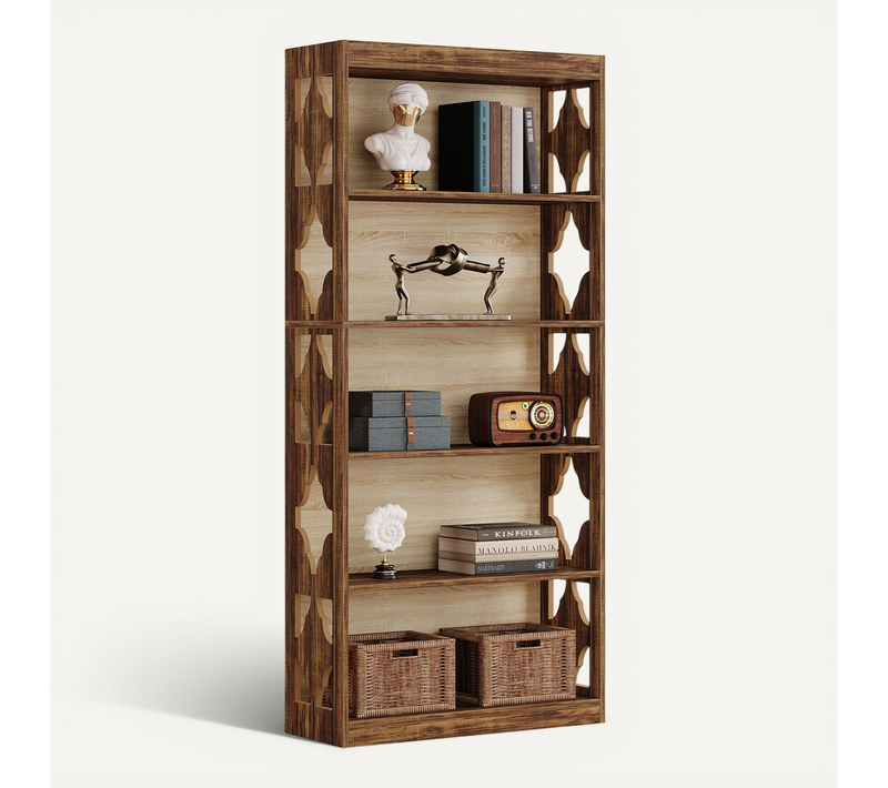 Étagère Vintage De 179 Cm, Étagère Haute à 5 Niveaux, Bibliothèque Verticale Ajourée,