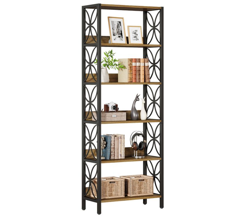 Bibliothèque Haute à 6 Niveaux, Étagère Industrielle De 180 Cm Avec Structure Métallique