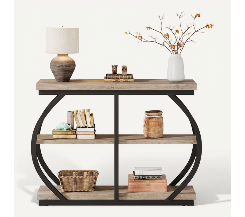 105 Cm Table D'entrée à 3 Niveaux Avec Structure Métallique Arquée Et Étagères De Rangement