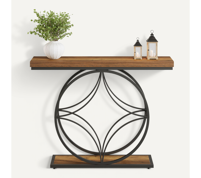 Console De 120 Cm, Table De Canapé Industrielle à Deux Niveaux Avec Cadre Géométrique En Métal
