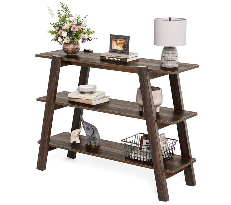 Table Console D'entrée De 105 Cm, Table De Canapé à 3 Niveaux, Avec Étagères De Rangement Ouvertes