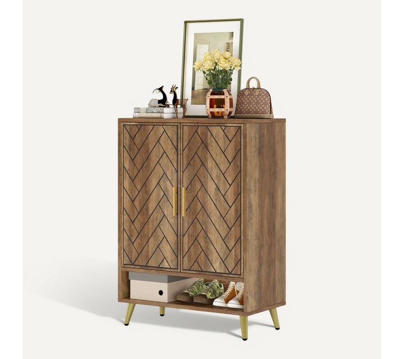 Meuble à Chaussures à 6 Niveaux Avec Portes, Meuble De Rangement En Bois Avec Étagères Réglables