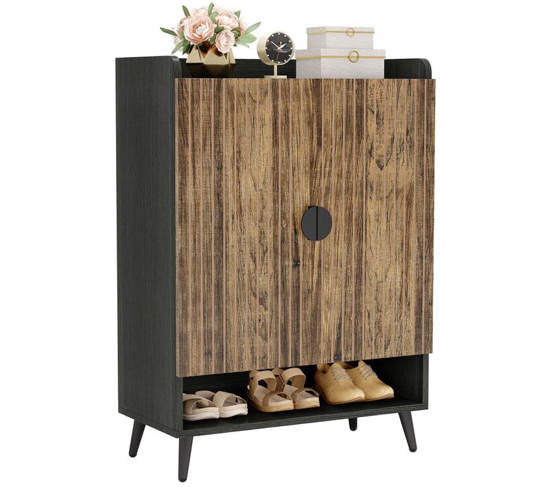 Meuble à Chaussures Avec Portes, Rangement à Chaussures à 7 Niveaux Avec Étagères Réglables