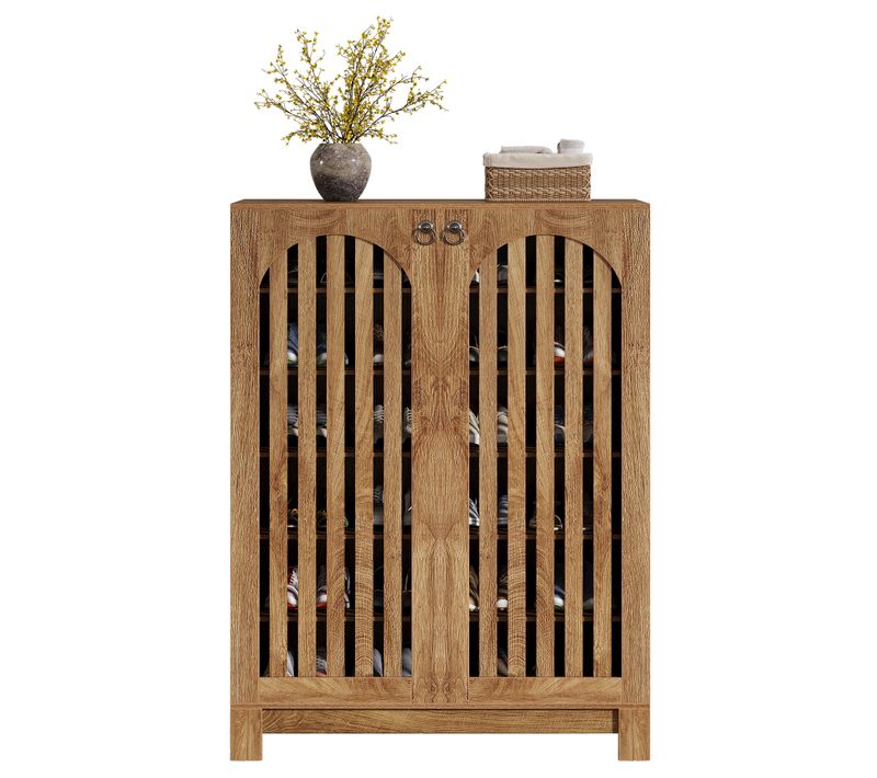 Meuble à Chaussures Avec Portes Aérées, Rangement à Chaussures D'entrée à 6 Niveaux