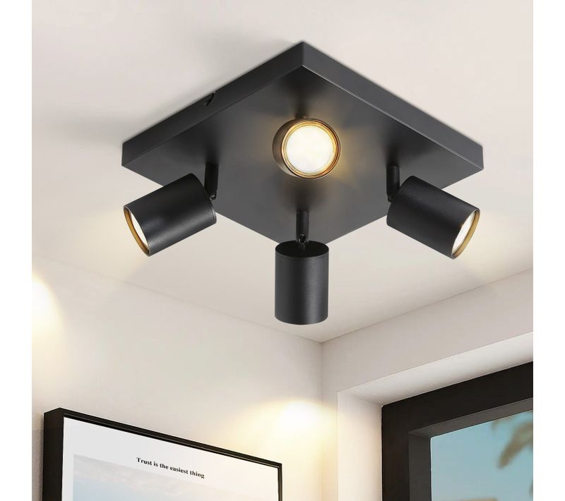 Spot 4 Spots De Plafond Noirs Pivotants à 330° Gu10 Moderne