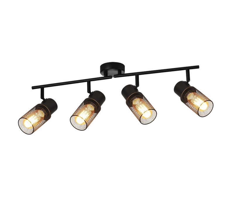 Spot 4 Spots De Plafond Noirs Rétro Métal Rotatifs à 330 E27
