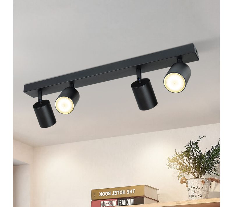 Spot Plafonnier 4 Spots Noirs Gu10 Réglables à 350° Moderne