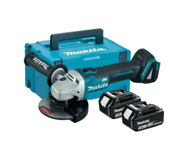 Meuleuse D'angle Brushless 125 Mm Avec 2 Batteries 18 V 5 Ah Li-ion Et Coffret Makpac - Dga506rtj