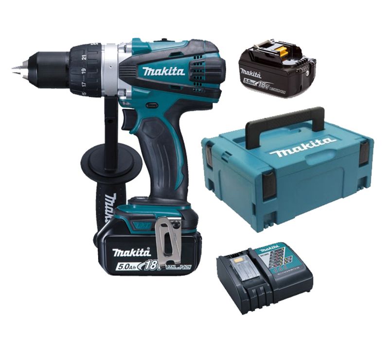 Perceuse Visseuse 18v + 2 Batteries 5ah + Chargeur + Coffret Makpac - Makita - Ddf458rtj