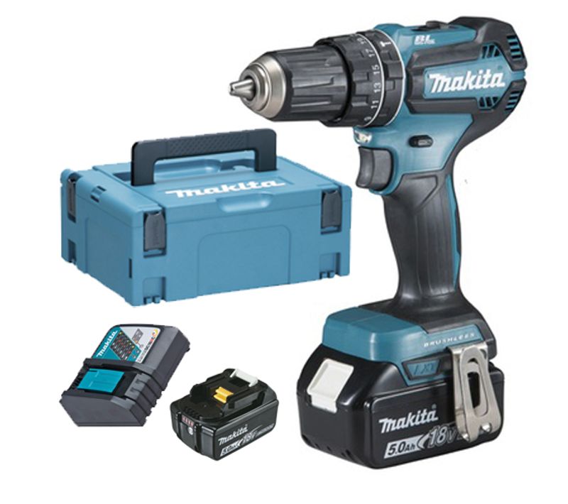 Perceuse-visseuse à Percussion 18v + 2 Batteries 5ah + Chargeur Rapide + Coffret Makpac - Makita - D