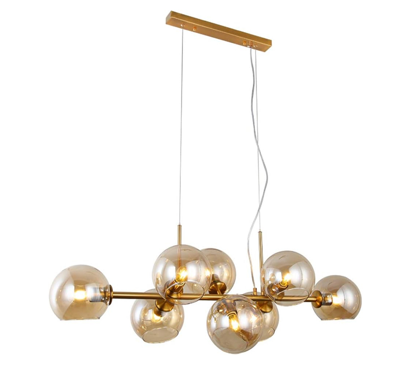 Suspension LED En Verre Diam.105 Cm E27 Avec 8 Ampoules Boule Lumineuse Lustre LED
