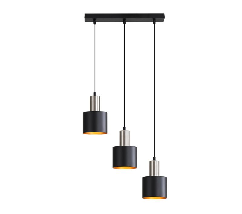 Suspension Table à Manger E27 Vintage Suspendue 3 Ampoules Lampe De Salle à Manger Noir Or