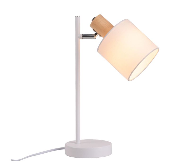 Lampe De Chevet Bois Vintage 35.5cm E14 Blanc Abat-jour Tissu Avec Interrupteur Orientable