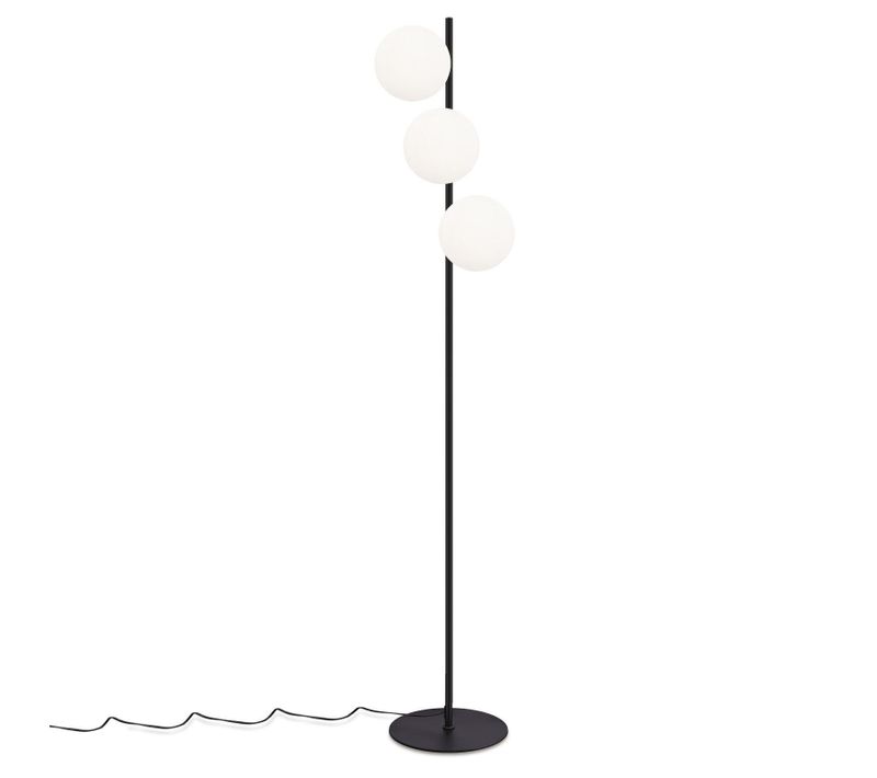 Lampadaire Noir Moderne 3 Flammes Avec Interrupteur à Pied Métal Verre E27 Industriel Vintage