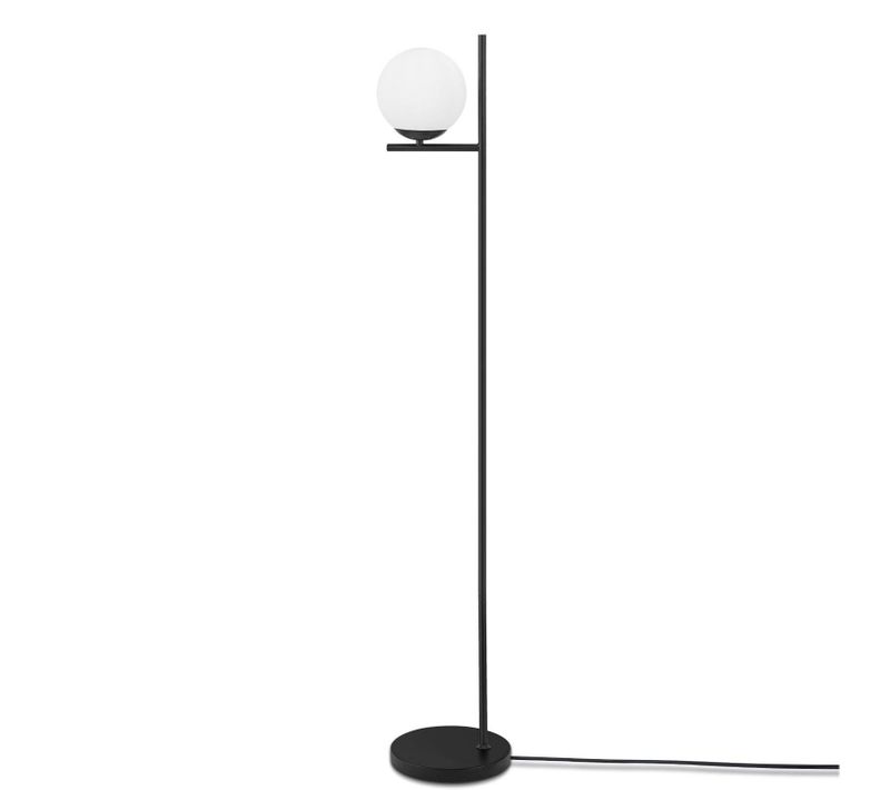 Lampadaire Industriel Noir Moderne Avec Interrupteur à Pied Métal Design Blanc Verre E27 1.5m