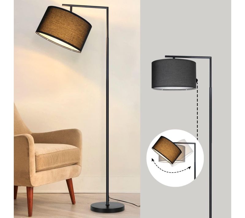Lampadaire Salon Noir Tissu Douille E27 Max 40w Avec Interrupteur Au Pied Lampe De Lit 166cm