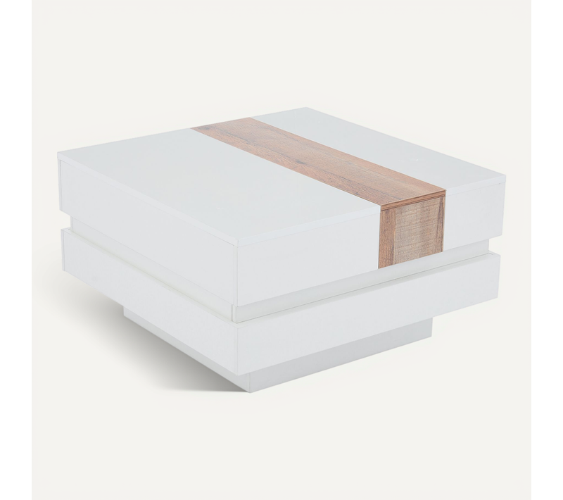 Table Basse Carré Moderne 70x70x39cm Compartiment Caché Porte Coulissante Table Canapé Bois Blanc