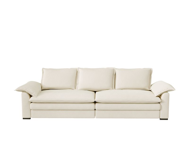 Canapé 3 Places En Velour Côtelé,2 Oreillers D'accoudoir,amovible Et Lavable,265x86x88cm,beige