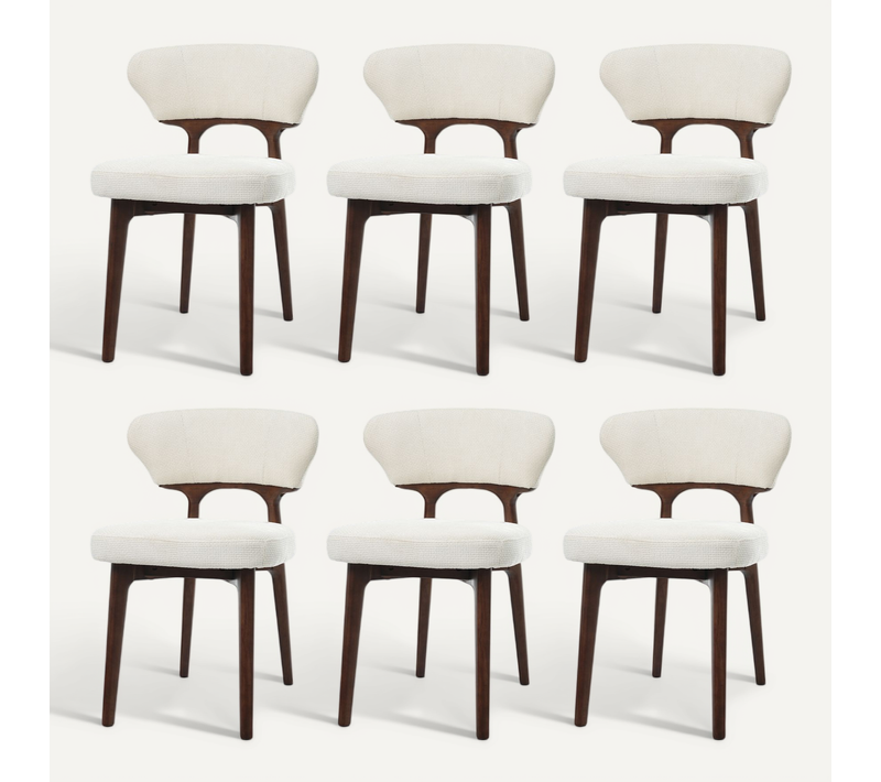 Lot De 6 Chaises à Manger 47x51x75cm Chaises Cuisine Confortable Rembourré Cadre Bois Chenille Beige
