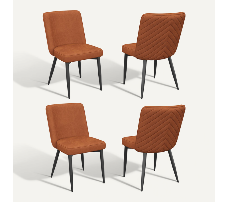 Lot De 4 Chaises à Manger 45.5x43.5x85cm Chaises Cuisine Velours Grand Dossier Confortable Orange