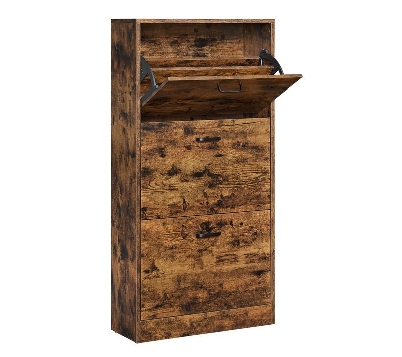 Meuble à Chaussures à 3 Abattants, Placard De Rangement à 3 Niveaux, Marron Rustique