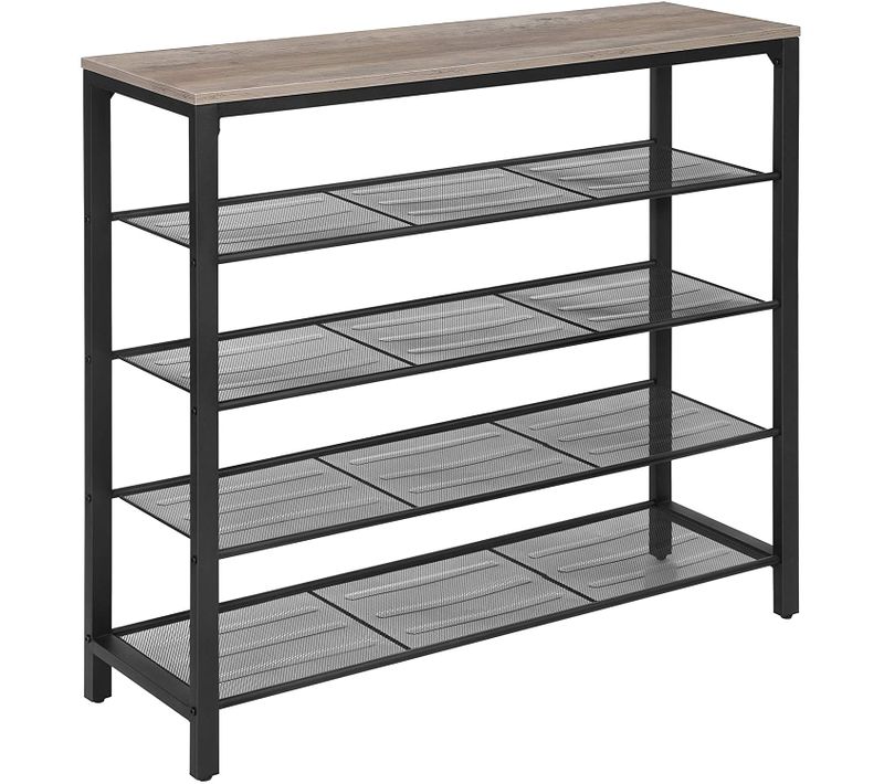 Meuble à Chaussures à 4 Niveaux Et Grande Surface Pour Sac, 100 X 30 X 92.5 Cm, Grège Et Noir