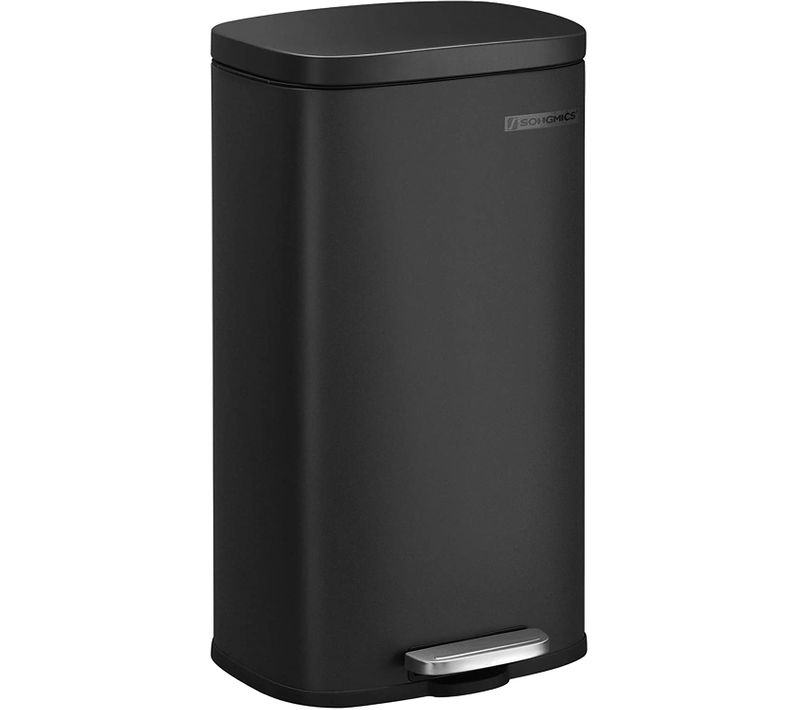 Poubelle à Pédale De 30l, Seau Interne En Plastique, Couvercle à Charnière, Fermeture Souple, Noir