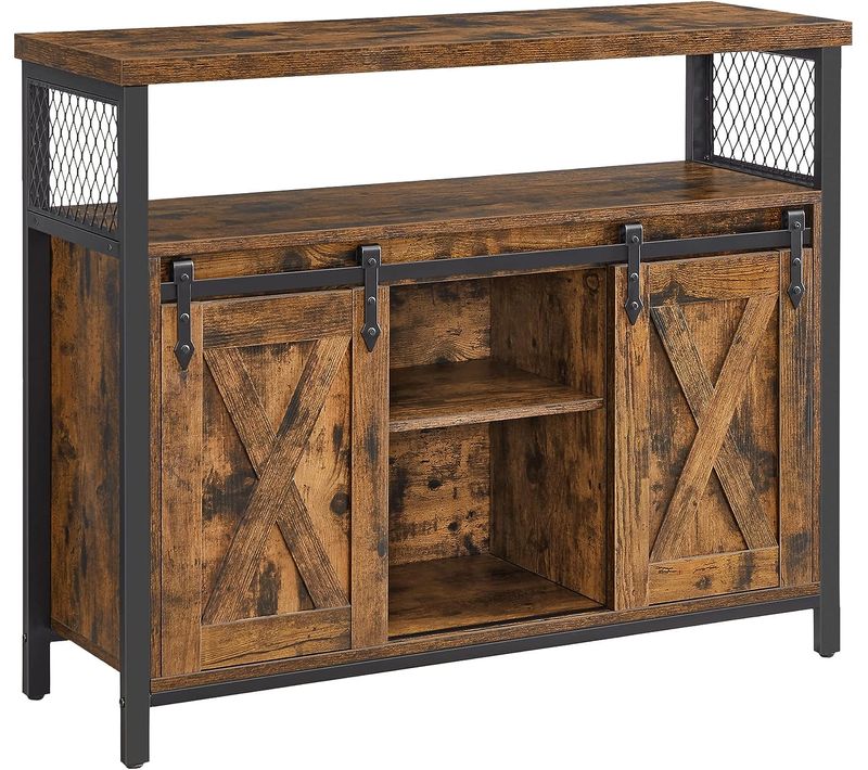 Buffet Avec 2 Portes, Étagères Réglables, 100 X 33 X 80 Cm, Style Industriel, Marron Rustique, Noir