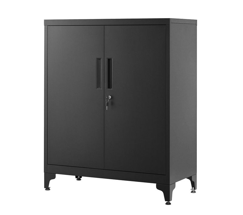 Caisson De Bureau, Verrouillable, Meuble De Rangement En Acier, Pour Bureau, Salon, Noir
