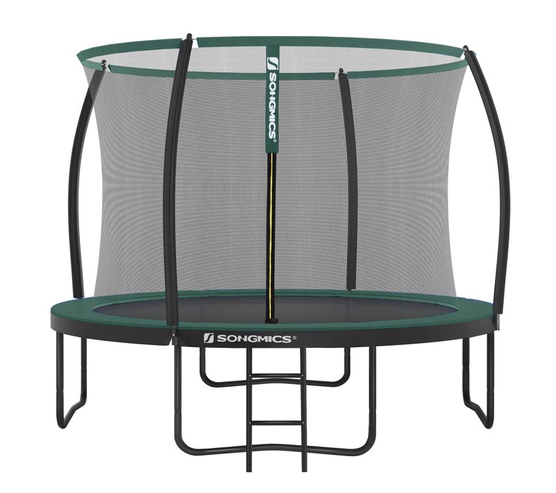 Trampoline Pour Enfants Diamètre 366 Cm, Filet De Protection, Poteau Incurvé 180 Cm, Noir Et Vert