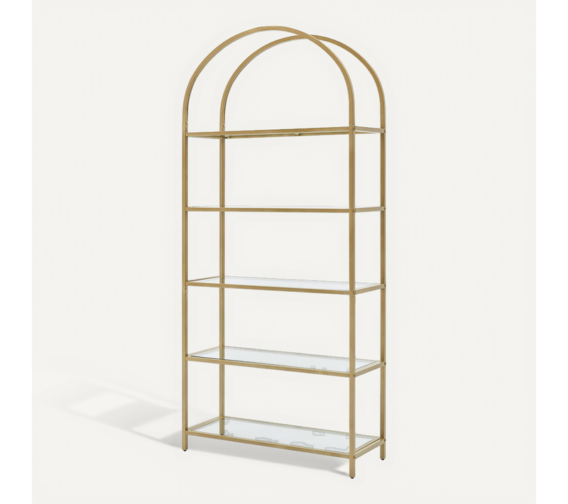 Bibliothèque En Verre Trempé, étagère De Rangement à 5 étagères, 83 X 30,2 X 183,5 Cm, Couleur Doré