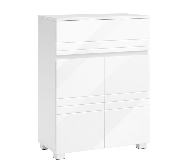 Meuble De Salle De Bain Sur Pied, Avec Tiroir, 2 Portes, 60 X 30 X 80 Cm, Blanc