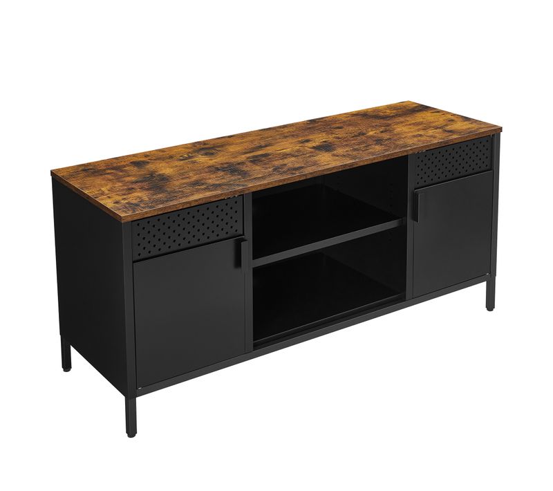 Meuble TV Pour TV Jusqu'à 55 Pouces, Avec 3 Étagères, Marron Rustique Et Noir