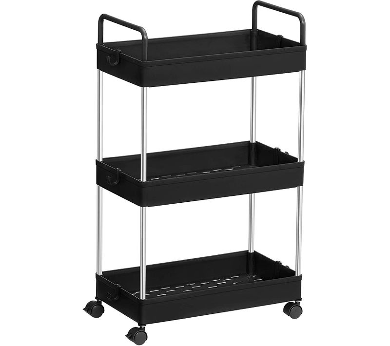 Chariot De Salle De Bain Pour Petit Espace, Avec Roulettes Et Poignées, 40 X 22 X 67 Cm, Noir