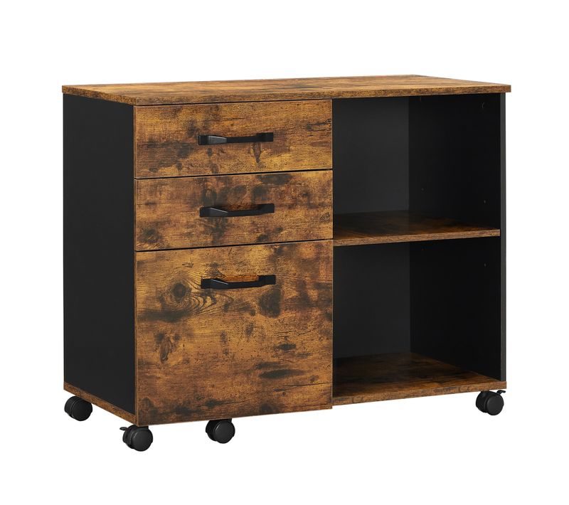 Caisson 3 Tiroirs, Avec Compartiments Ouverts, Style Industriel