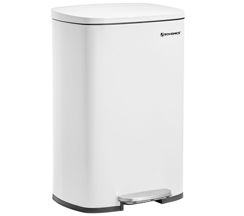 Poubelle De Cuisine 50l à Pédale, Avec Seau Intérieur En Plastique, Couvercle, Anti-odeur, Blanc