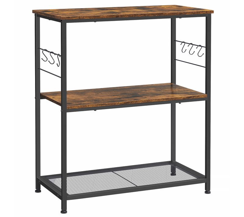 Desserte De Cuisine，support Four Micro-ondes,avec 3 Étagères Ouvertes,6 Crochets