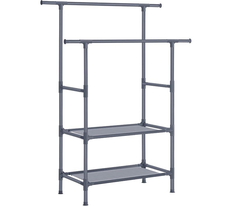 Portant à Vêtements Double Barre, En Métal, Avec étagère De Rangement à 2 Niveaux, Gris
