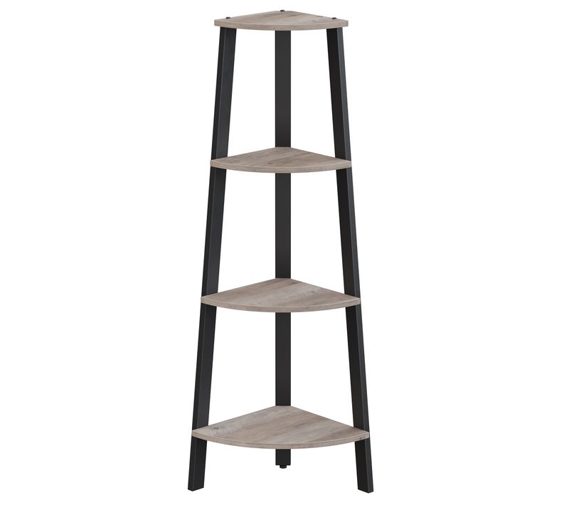 Étagère D'angle, Bibliothèque, Montage Facile Cadre En Acier Robuste Grège Et Noir