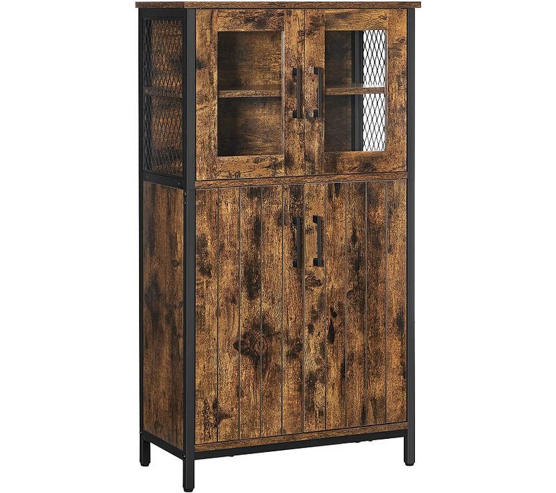 Buffet De Cuisine, Cadre En Acier, 60 X 30 X 108 Cm, Style Industriel, Marron Rustique Et Noir