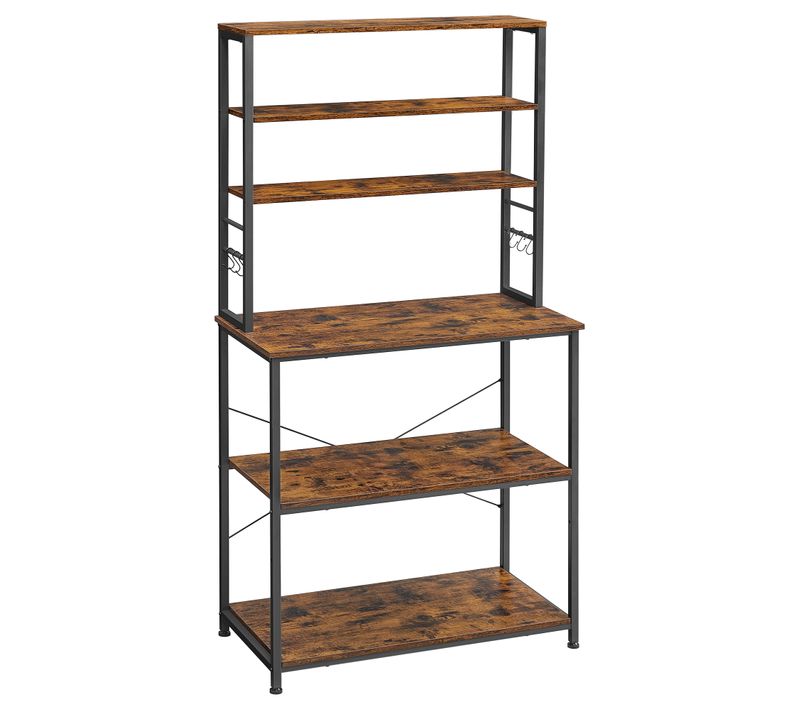 Desserte,étagère De Cuisine,avec 6 Crochets,cadre En Métal,style Industriel,marron