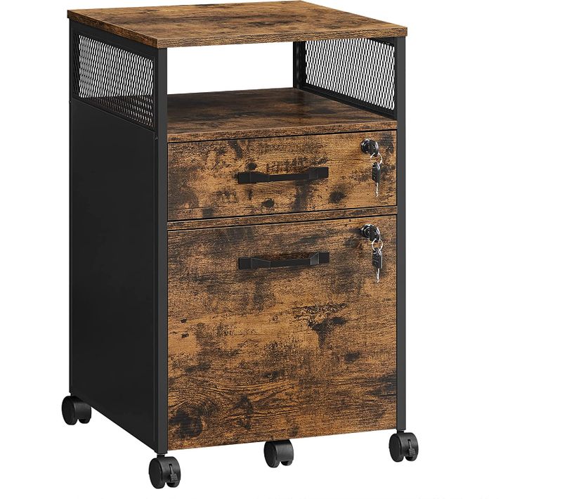 Caisson De Bureau Mobile, Avec 2 Tiroirs Verrouillables, 42 X 44 X 69 Cm, Style Industriel