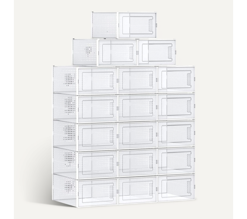 Meuble à Chaussures, Lot De 18, Pour Pointure Jusqu’à 46, Transparent Et Blanc