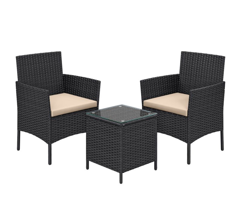 Salon De Jardin Extérieur, Ensemble De Mobilier, Surface Tressée En Pe, Table Et Chaises