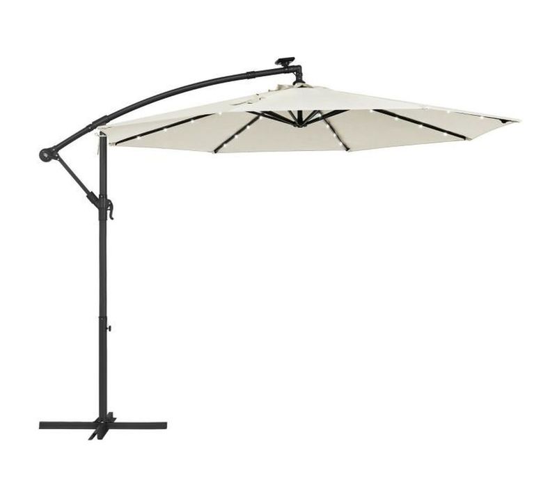 Parasol De Jardin Extérieur Déporté Avec LED à Énergie Solaire, Ombrelle Ø 3 M, Avec Base