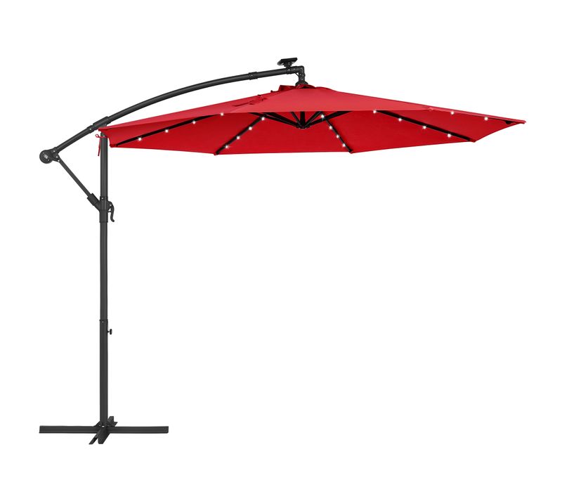 Parasol De Jardin Extérieur Déporté Avec LED à énergie Solaire, Ombrelle D. 3 M, Upf 50+,rouge