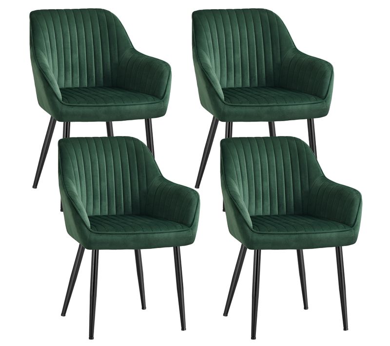 Chaise Salle à Manger, Lot De 4, Chaise De Cuisine, Fauteuil En Velours,  Avec Accoudoirs