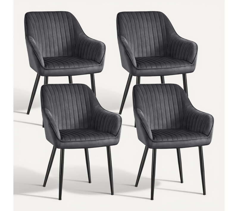 Chaise Salle à Manger, Lot De 4, Chaise De Cuisine, Fauteuil En Velours, Avec Accoudoirs
