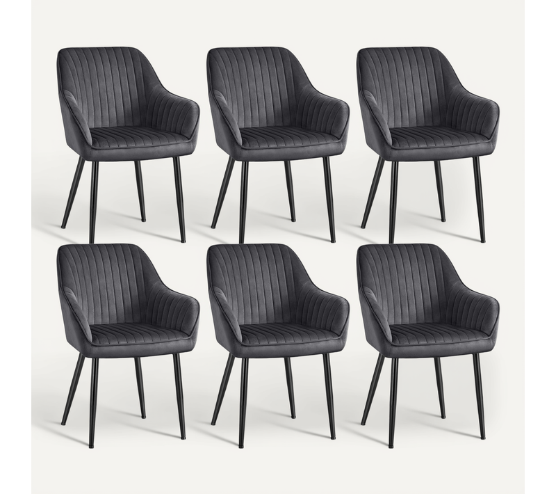 Chaise Salle à Manger, Lot De 6, Chaise De Cuisine, Fauteuil En Velours,  Avec Accoudoirs