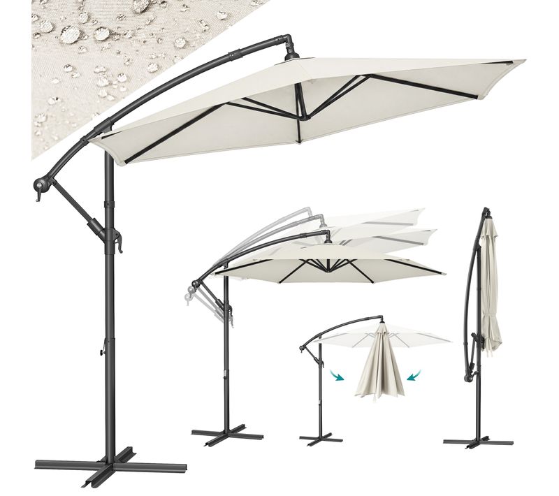 Parasol De Jardin Extérieur Déporté, Ombrelle, Avec Base, Protection Solaire, Upf 50
